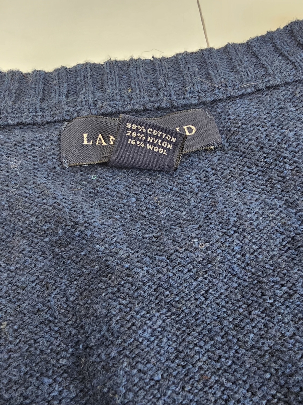 Lands' End Men's V-Neck Sweater Vest in Navy, Brown and Cream - Picture 5 of 7